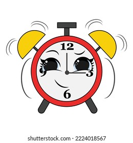 Alarm clock red wake-up time isolated on background in flat style. Vector illustration