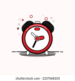 Alarm clock red wake-up time isolated on background in flat style. Vector illustration
