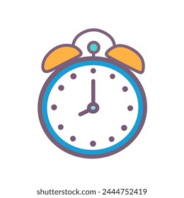 Alarm clock red wake-up time isolated on background in flat style. Vector illustration