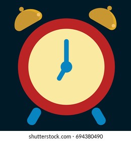 Alarm clock red wake-up time flat icon, vector sign, colorful pictogram isolated on black. Symbol, logo illustration. Flat style design