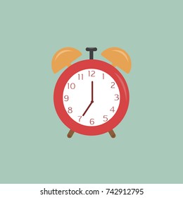 Alarm clock red wake-up time isolated on background in flat style. Vector illustration