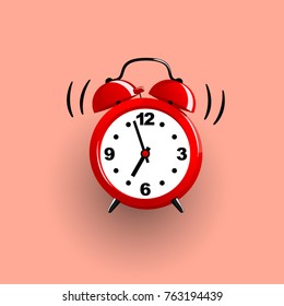 Alarm clock red wake-up time isolated  in flat style. Vector illustration