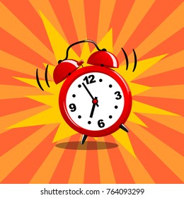 Alarm clock red wake-up time isolated  in flat style. Good morning. Vector illustration.