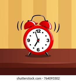 Alarm clock red wake-up time isolated  in flat style. Good morning. Vector illustration.