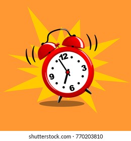 Alarm clock red wake-up time isolated in flat style. Vector illustration