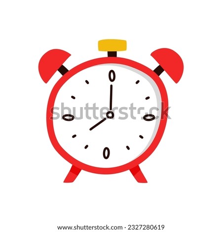 Alarm clock red wake-up time isolated on background in flat style. Vector illustration