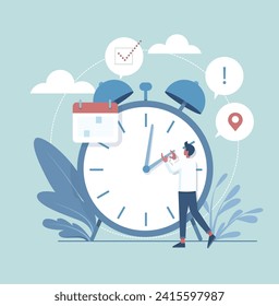 Alarm Clock Reminder on a Pastel Background. Time management conceptual Vector Illustration.