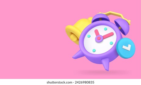 Alarm clock reminder ring bell watch morning attention banner with copy space 3d icon realistic vector illustration. Hurry deadline time counting last chance countdown wake awake notification alert