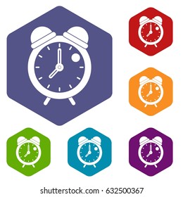 Alarm clock retro classic design icons set hexagon isolated vector illustration