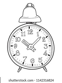 Alarm Clock Retro hand drawn cute line art vector illustration