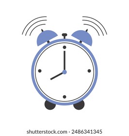 Alarm clock in retro style. Vintage clock with bell. Irritating device for waking up in morning. Back to school concept. Flat vector illustration on white isolated background.