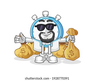 alarm clock rich arabian mascot. cartoon vector