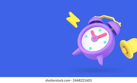 Alarm clock ring bell warning reminder call sound notification push tone signal 3d icon realistic vector illustration. Attention alert music caution chat message volume notify event agenda message