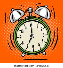 Alarm Clock Ring Comic Book Pop Art Retro Style Vector Illustration