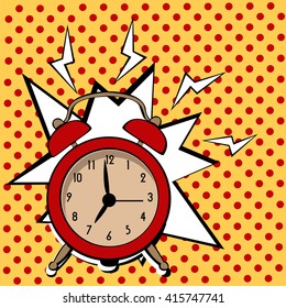 Alarm Clock Ring Comic Book Pop Art Retro Style Vector Illustration