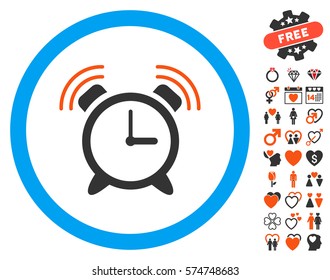 Alarm Clock Ring icon with bonus lovely pictograms. Vector illustration style is flat iconic elements for web design, app user interfaces.
