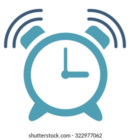 Alarm Clock Ring vector icon. Style is bicolor flat symbol, cyan and blue colors, rounded angles, white background.