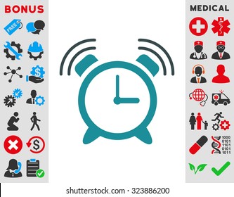 Alarm Clock Ring vector icon. Style is bicolor flat symbol, soft blue colors, rounded angles, white background.