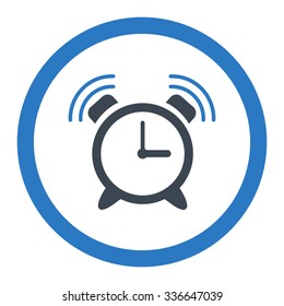Alarm Clock Ring vector icon. Style is bicolor flat rounded symbol, smooth blue colors, rounded angles, white background.