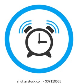 Alarm Clock Ring vector icon. Style is bicolor flat rounded symbol, blue and gray colors, rounded angles, white background.