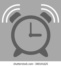 Alarm Clock Ring vector icon. Style is bicolor flat symbol, dark gray and white colors, rounded angles, silver background.
