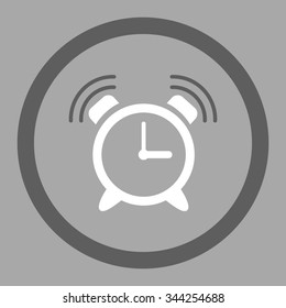 Alarm Clock Ring vector icon. Style is bicolor flat rounded symbol, dark gray and white colors, rounded angles, silver background.