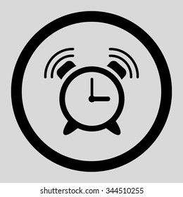 Alarm Clock Ring vector icon. Style is flat rounded symbol, black color, rounded angles, light gray background.