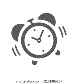 Alarm clock ringing black vector icon. Bell watch retro style filled symbol.