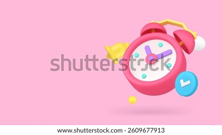 Alarm clock ringing with check mark deadline time management banner copy space vector illustration. Important meeting event announcement agenda reminder data planner organization