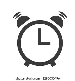 Alarm Clock Ringing Icon. Black and white colours are used to create this clean and minimal vector. Ideally used for representing reminders, appointments, schedule and anything having to do with time.
