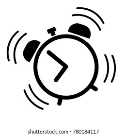 Alarm clock ringing icon in black. Wake up or get up concept. Time sign isolated on white background in flat style for graphic design, app, web or UI. Vector icon.