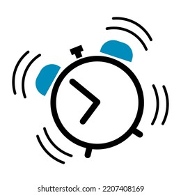 Icono de sonido de reloj de alarma en estilo plano. Despierta o levanta el concepto en negro. Signo de tiempo aislado en el fondo blanco. Ilustración vectorial para diseño de sitios web, logotipo, aplicación móvil, interfaz de usuario.