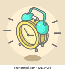 Alarm Clock Ringing And Jumping. Cartoon Illustration. Line Art Icon. Vector Object Clip art.