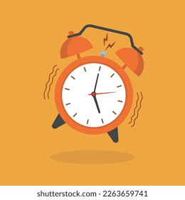 alarm clock ringing. Ringing alarm clock jumping and making loud noise. time for wakeup. vector illustration 