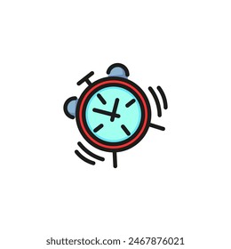 Icono de línea de timbre del reloj despertador. Despertando, recordatorio, temporizador. Concepto de programación. Se puede utilizar para temas como la rutina diaria, fecha límite, mañana