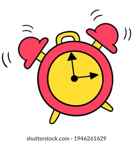 the alarm clock is ringing loudly. carton emoticon. doodle icon drawing, vector illustration