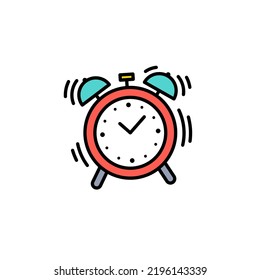 Alarm clock ringing minimalist icon. Colorful filled pictogram. Desktop clock. Black outline. Concept of get up early, timer, schedule. Vector illustration, flat design