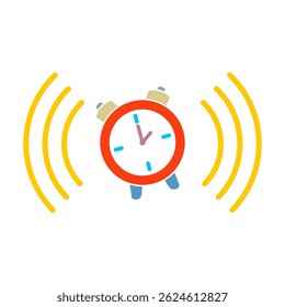 Alarm clock ringing minimalist icon, simple flat style, illustration, logo sign symbol pictogram template, for ui or ux isolated on white for mobile app, editable