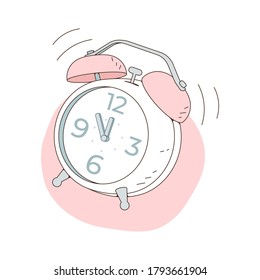 The alarm clock is ringing at noon. Vector illustration isolated on white background