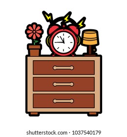 alarm clock ringing on night table icon image vector illustration design 
