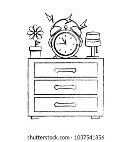 alarm clock ringing on night table icon image vector illustration design  black sketch line