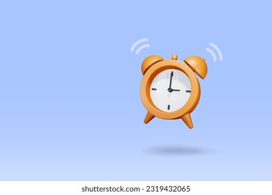 Alarm clock ringing to remind for wake up or deadline time. 3D vector.