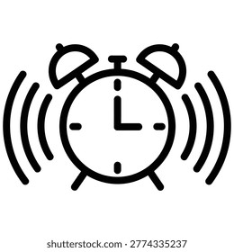 Alarm clock ringing with sound waves outline icon deadline reminder vibration