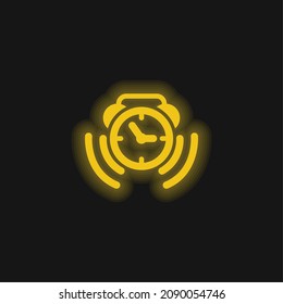 Símbolo de canto de reloj de alarma icono de neón brillante amarillo