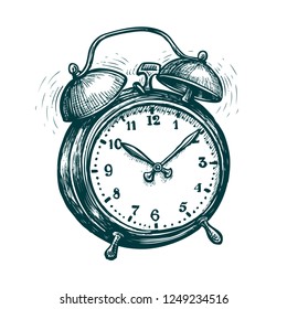 Alarm clock is ringing, wake-up call. Reminder, deadline concept. sketch vector illustration