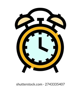 Alarm clock ringing with a yellow frame and a light blue face, symbolizing morning routines, time management, punctuality, and the start of a busy day