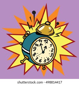 The alarm clock rings, time