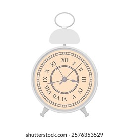 Alarm Clock with Roman Numeral Flat Illustration. Clean Icon Design Element on Isolated White Background
