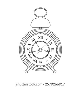 Alarm Clock with Roman Numeral Outline Icon Illustration on White Background