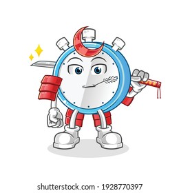 alarm clock samurai cartoon. cartoon mascot vector
